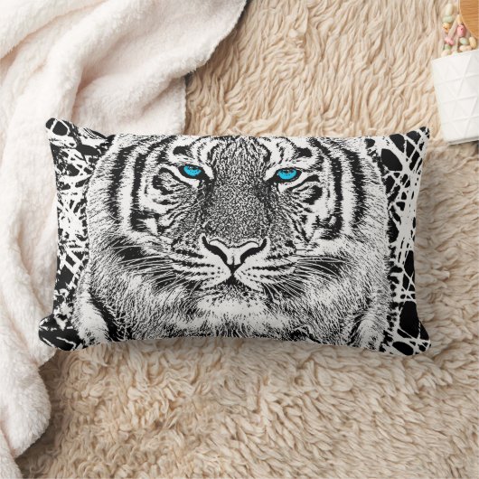 はっきりしたな白黒青い目のトラ ランバークッション (ブランケット)