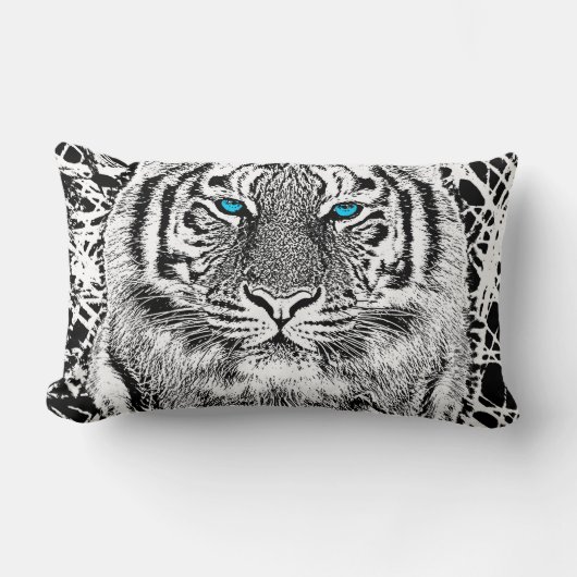 はっきりしたな白黒青い目のトラ ランバークッション (正面)