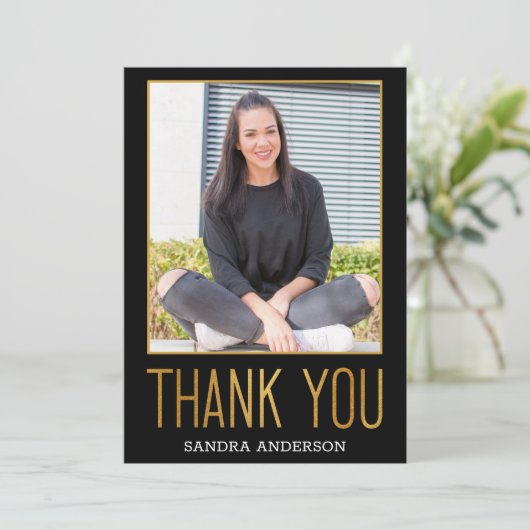 はっきりしたな金ゴールドホイルは写真の卒業カード感謝していしています サンキューカード (スタンド正面)