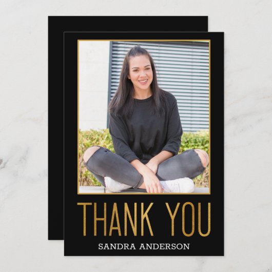 はっきりしたな金ゴールドホイルは写真の卒業カード感謝していしています サンキューカード (正面/裏面)