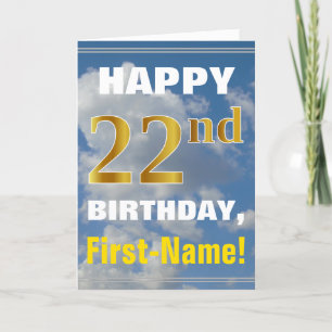 はっきりしたな、曇り空、フェイクな金ゴールドの第22誕生日 + 名前 カード