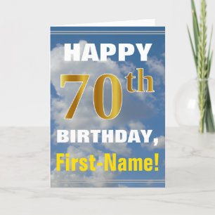 はっきりしたな、曇り空、フェイクな金ゴールドの第70誕生日 + 名前 カード