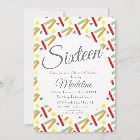 はっきりしたふりかけアイスクリームパーティースウィート16カンス 招待状 (正面)