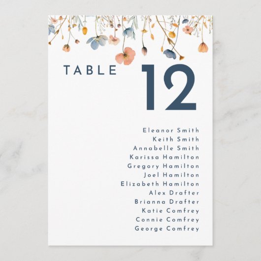 はっきりしたぶら下がったエレガントフローラ座席表カード (正面)