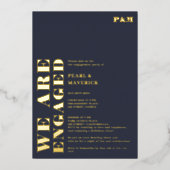 はっきりしたほこりっぽいネイビー結婚ブルー婚約パーティ 箔招待状 (正面)