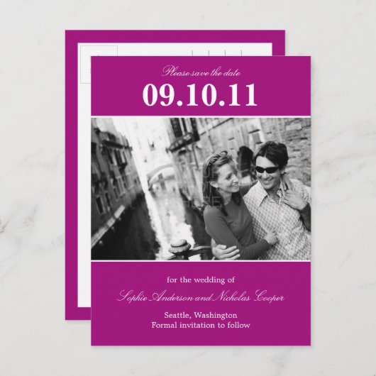 はっきりしたアラーム日付はがきを保存する(マゼンタ) 案内ポストカード (正面/裏面)