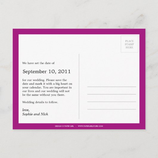 はっきりしたアラーム日付はがきを保存する(マゼンタ) 案内ポストカード (裏面)