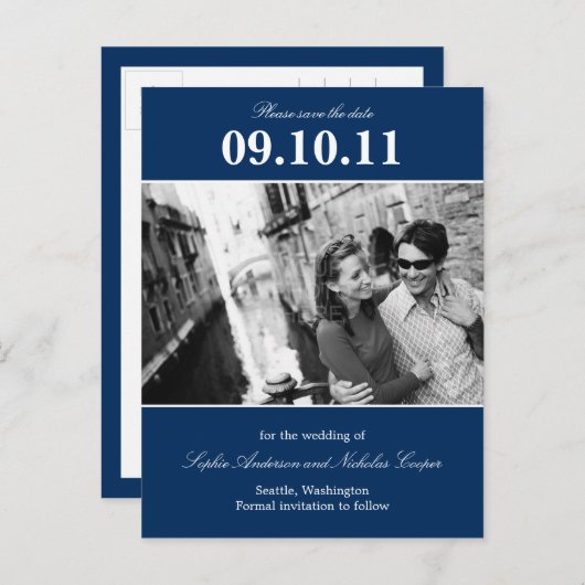 はっきりしたアラーム日付はがきを保存する(Navy) 案内ポストカード (正面/裏面)