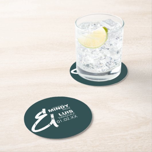 はっきりしたアンパサンドグランジグリーンホワ結婚イト ラウンドペーパーコースター (インサイチュ)