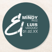 はっきりしたアンパサンドグランジグリーンホワ結婚イト ラウンドペーパーコースター (正面)