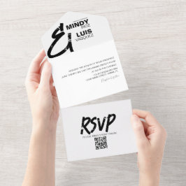 はっきりしたアンパサンドグランジ結婚白黒 オールインワン招待状