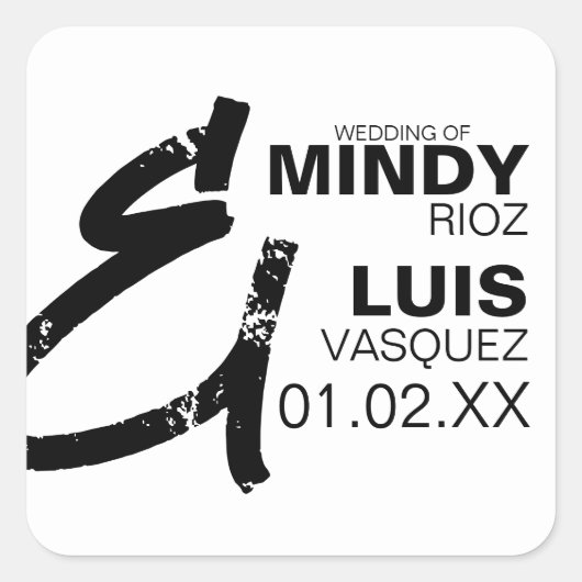 はっきりしたアンパサンドグランジ結婚白黒 スクエアシール (正面)
