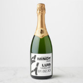 はっきりしたアンパサンドグランジ結婚白黒 スパークリングワインラベル (正面)