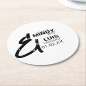 はっきりしたアンパサンドグランジ結婚白黒 ラウンドペーパーコースター (アングル)