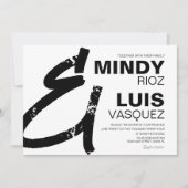 はっきりしたアンパサンドグランジ結婚白黒 招待状 (正面)