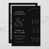 はっきりしたアンパサンド&日付ブラック&ホワイト写真結婚ズ 招待状 (正面/裏面)