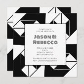 はっきりしたアールデコヴィンテージ白黒結婚タイル 招待状 (正面/裏面)