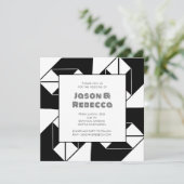 はっきりしたアールデコヴィンテージ白黒結婚タイル 招待状 (スタンド正面)