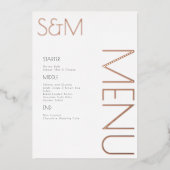 はっきりしたイニシャルの結婚メニュー・カードのプレス日 箔招待状 (正面)