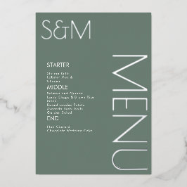 はっきりしたイニシャルの結婚押し銀のメニューカード 箔招待状