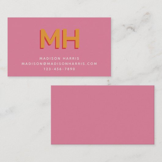 はっきりしたイニシャルミニマクラシックリストレトロピンク 名刺 (正面/裏面)