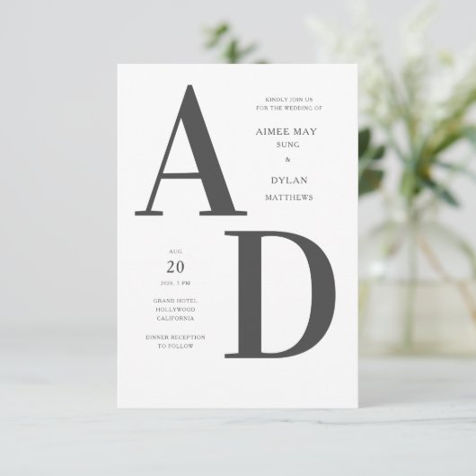 はっきりしたイニシャル結婚式招待状 案内状 (スタンド正面)