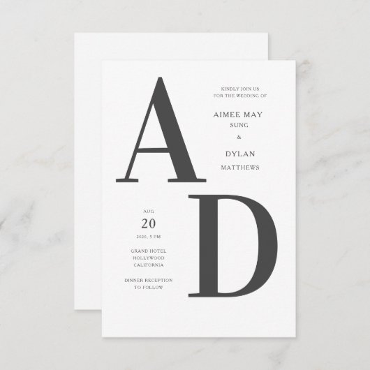 はっきりしたイニシャル結婚式招待状 案内状 (正面/裏面)