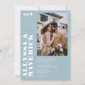 はっきりしたエレガントシンプル白アイスブルー結婚写真 招待状 (正面)