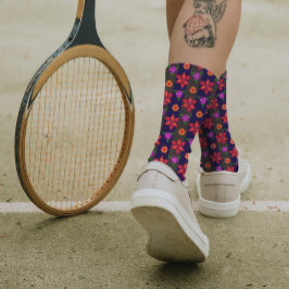 はっきりしたエレガントストライプのフローラルパターンシックなネイビーレッド ソックス