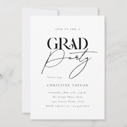 はっきりしたエレガントタイポグラフィ写真卒業会 招待状 (正面)