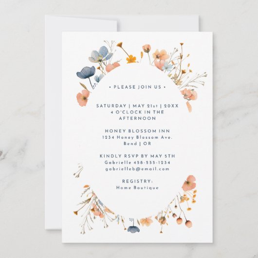 はっきりしたエレガントフローラブライダルシャワー 招待状 (裏面)