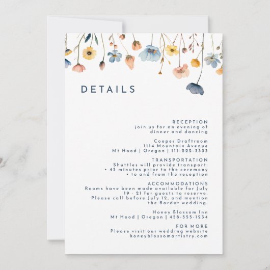 はっきりしたエレガントフローラモノグラム結婚クレスト詳細 招待状 (裏面)