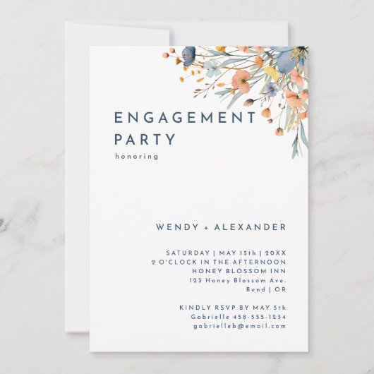 はっきりしたエレガントフローラ婚約パーティ 招待状 (正面)