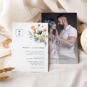 はっきりしたエレガントフローラ紋章結婚の写真 招待状