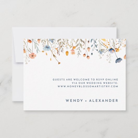 はっきりしたエレガントフローラ結婚式RSVP応答カード 出欠カード (裏面)