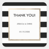 はっきりしたエレガント白黒ストライプバラ金箔 スクエアシール (正面)