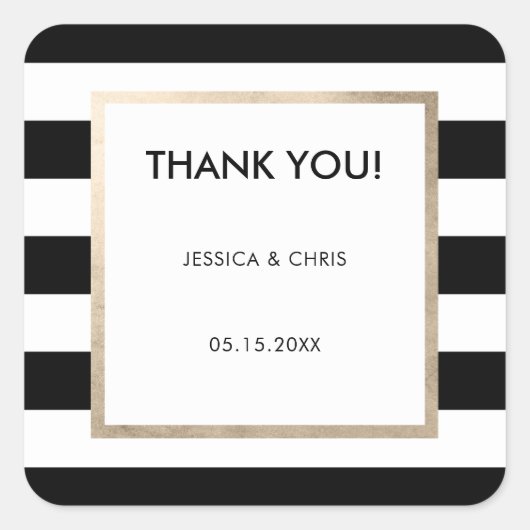 はっきりしたエレガント白黒ストライプバラ金箔 スクエアシール (正面)