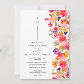 はっきりしたエレガント秋フローラ水彩写真結婚の 招待状 (正面)