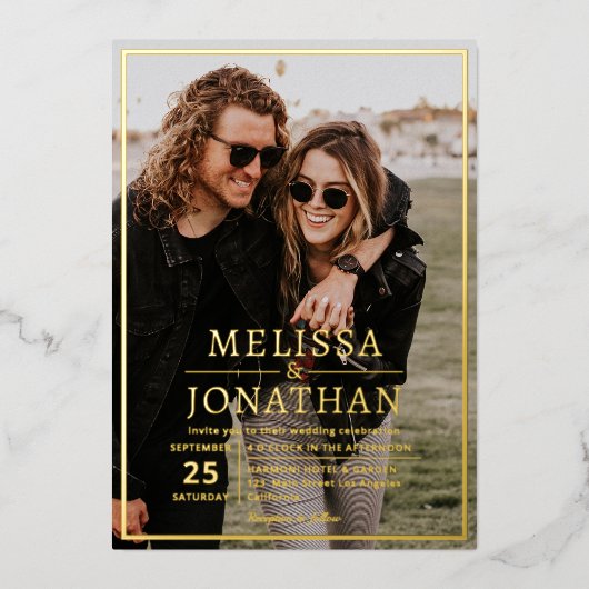 はっきりしたエレガント縁ど実在金ゴールドScriptの結婚CD-ROM 箔招待状 (正面)