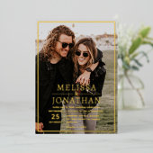 はっきりしたエレガント縁ど実在金ゴールドScriptの結婚CD-ROM 箔招待状 (立ち正面)