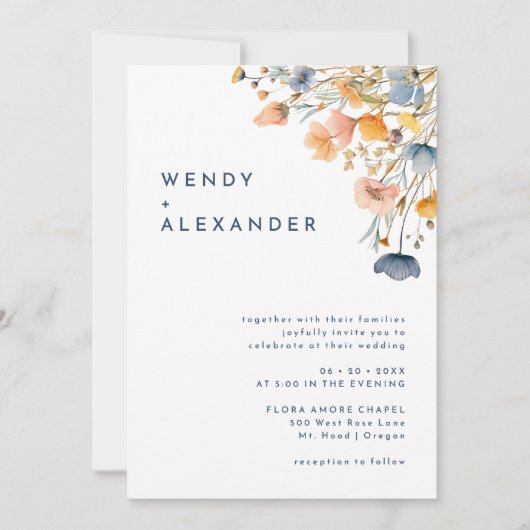 はっきりしたエレガント詳細と結婚フローラ 招待状 (正面)