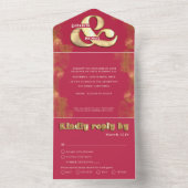 はっきりしたエレガント金ゴールドおよびピンクマゼンタRSVP結婚の オールインワン招待状 (内側)