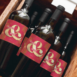 はっきりしたエレガント金ゴールドピンクマゼン結婚タカスタムン ワインラベル