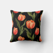はっきりしたオレンジ色のチューリップ付きブラック – 印象的なフローラアート クッション (裏面)