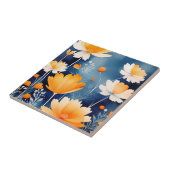 はっきりしたオレンジ色の水彩フローラ タイル (側面)