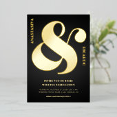 はっきりしたオーバーサイズのアンパサンド結婚フォトブラック実在ズ 箔招待状 (立ち正面)