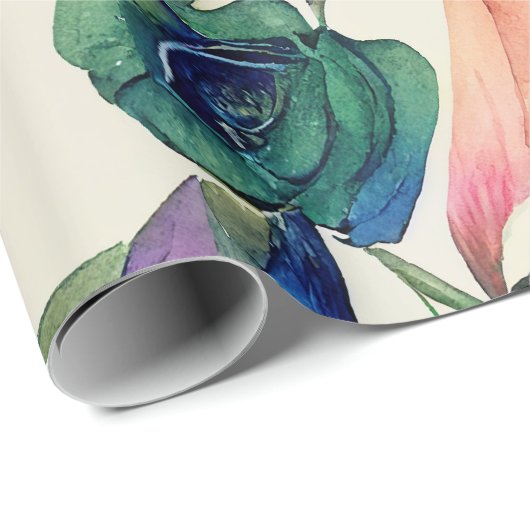 はっきりしたカラフルエレガントフローラ結婚&誕生日 ラッピングペーパー (ロールコーナー)