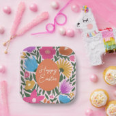 はっきりしたカラフルスタイリッシュ花模様 |オレンジの卵 ペーパープレート (パーティー)