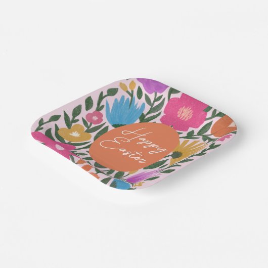 はっきりしたカラフルスタイリッシュ花模様 |オレンジの卵 ペーパープレート (傾斜あり)