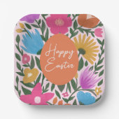 はっきりしたカラフルスタイリッシュ花模様 |オレンジの卵 ペーパープレート (正面)